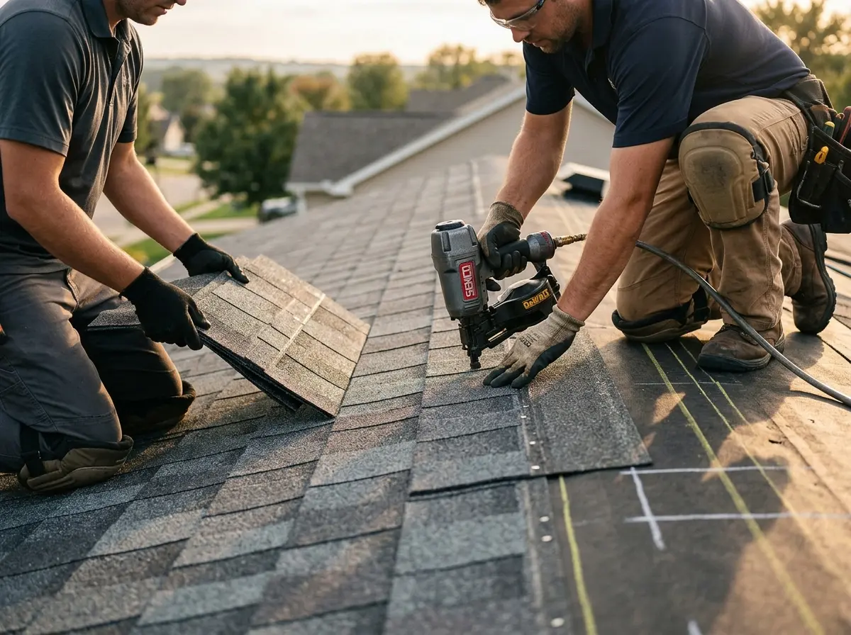 Professional roofer working on a residential roof in Milwaukie